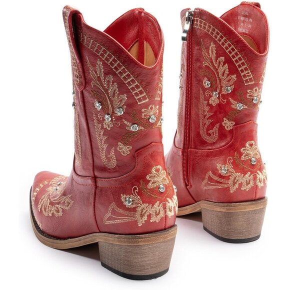 Cusolemore Cowboy Boots for Women Sparkly Rhinestone Cowgirl Ankle Boots - Picture 4 of 8